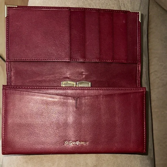 Yves Saint Laurent Soft Calfskin Monogrammed Burgundy Leather Wallet EUC - Picture 3 of 7
